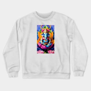 Baby Ganesh sitting o a Lotus Flower Crewneck Sweatshirt